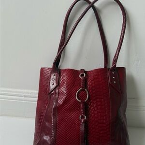 Chic Bordeaux phython embossed all leather handcrafted Tote Bag
